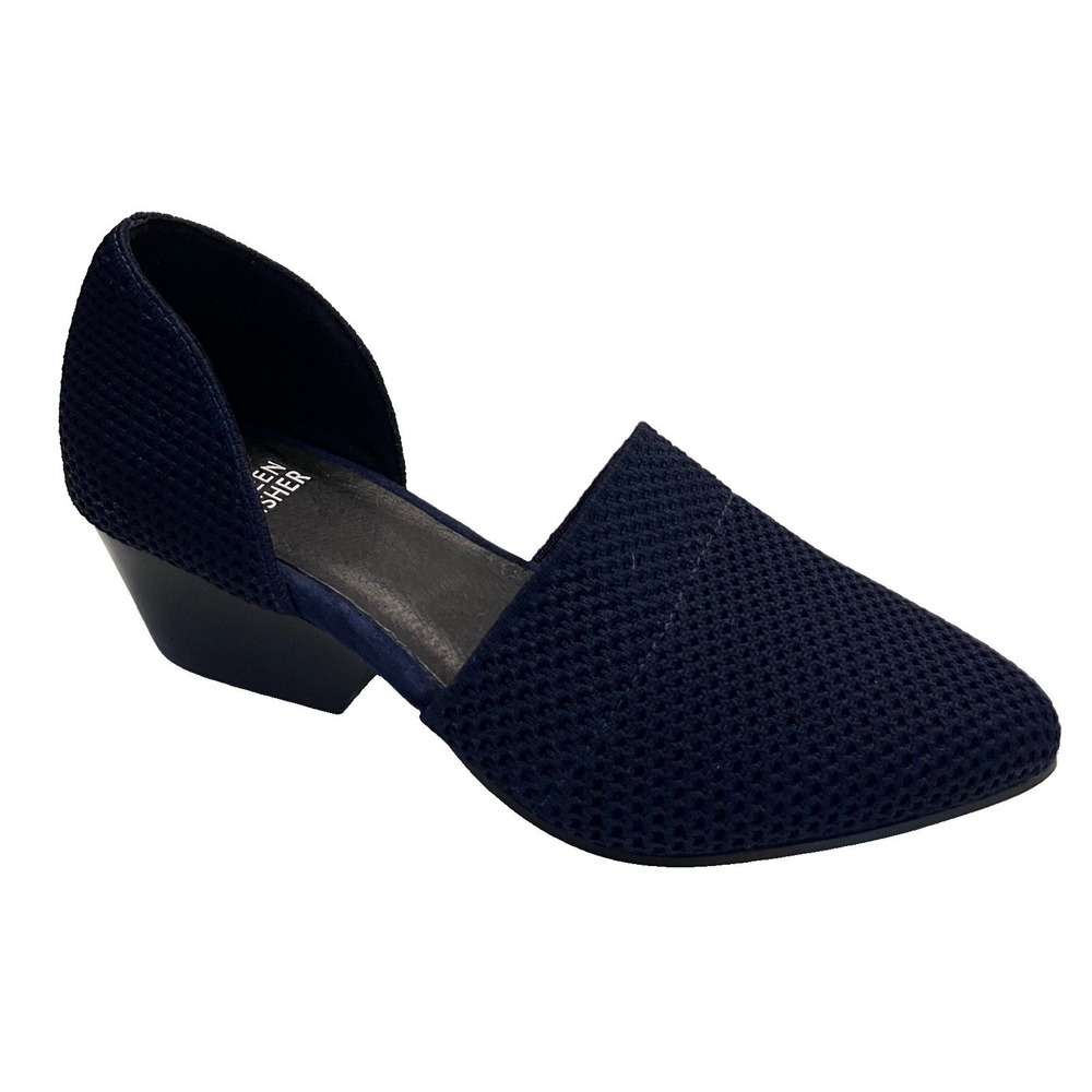 New EILEEN FISHER Sz 6 Hallo Knit d'Orsay Pumps Navy Blue Stretch Block Heel